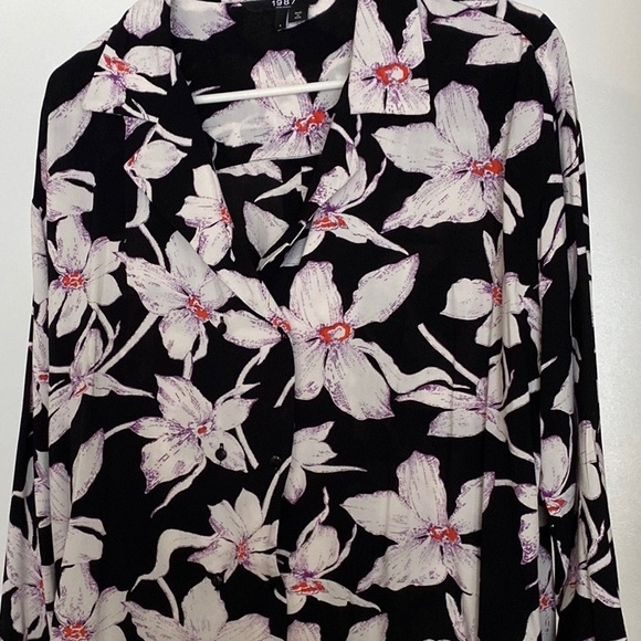 1987 Floral Print Blouse Long Sleeve Size L - Picture 4 of 4